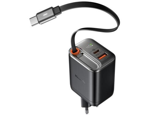 Mcdodo CH-4280 40W Gan5 USB-C Charger, Dual Port, Retractable Cable Fast Charging Adapter with LED Indicator - Black
